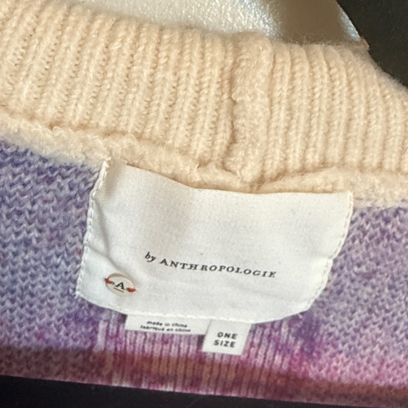 Anthropologie Heart Cardigan Purple Pink Cream - Picture 5 of 9